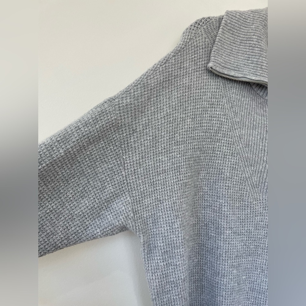 AERIE CozyUp Waffle Quarter Zip Sweater L Gray Oversized Athleisure - Picture 5 of 8